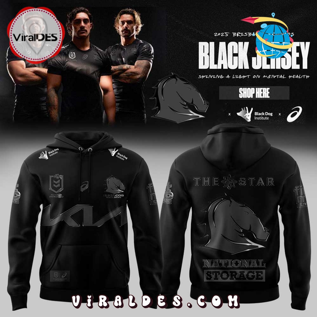Brisbane Broncos Our Black Uniform Hoodie 2025 Brisbane Broncos Our Black Uniform Hoodie 2025