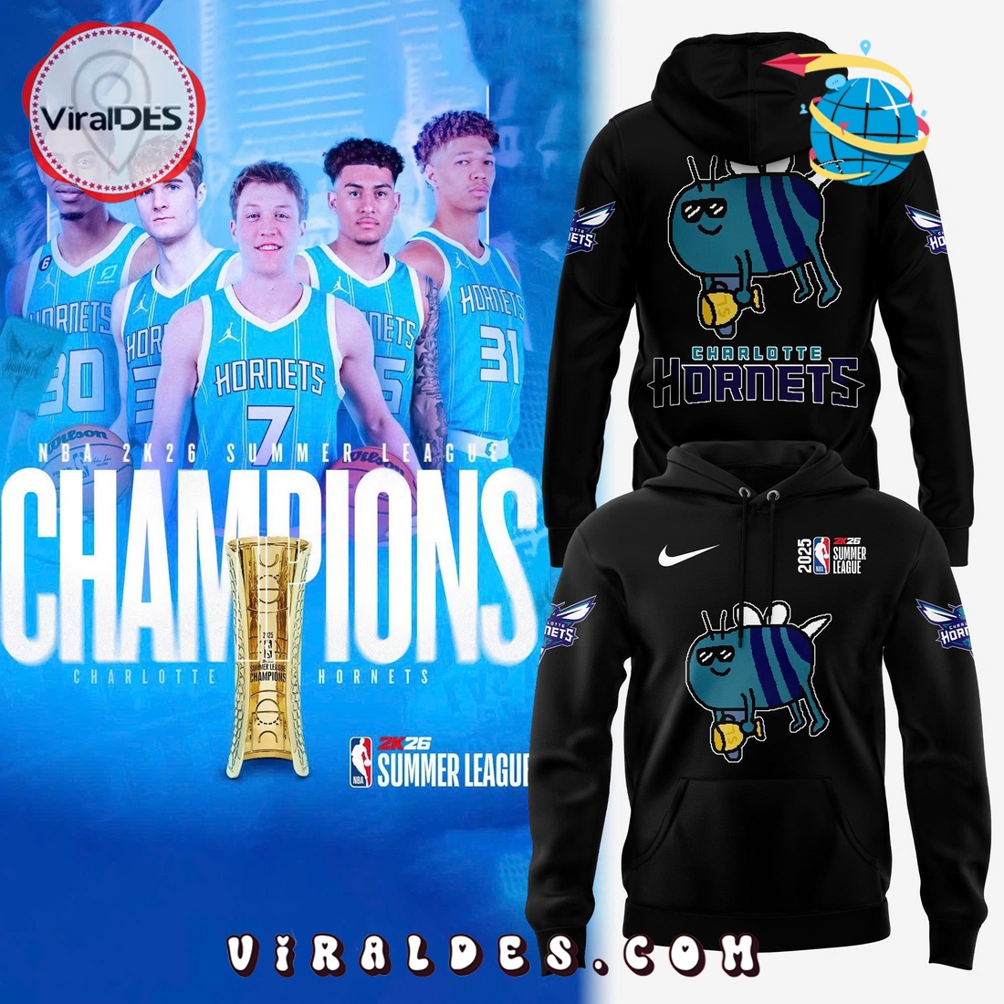 Charlotte Hornets New Bee Wins Logo Black Hoodie Charlotte Hornets New Bee Wins Logo Black Hoodie