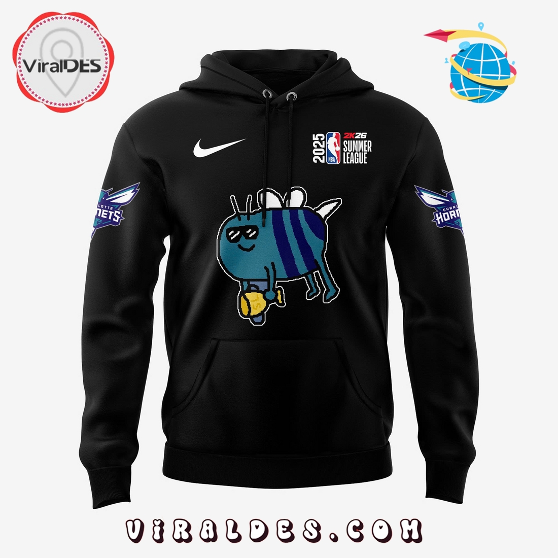 Charlotte Hornets New Bee Wins Logo Black Hoodie Charlotte Hornets New Bee Wins Logo Black Hoodie