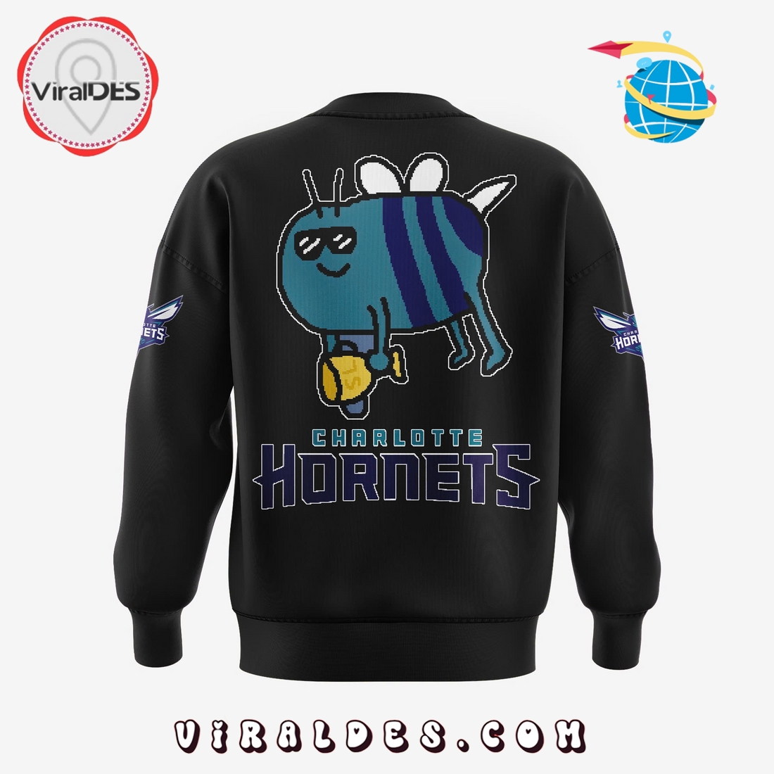 Charlotte Hornets New Bee Wins Logo Black Hoodie Charlotte Hornets New Bee Wins Logo Black Hoodie