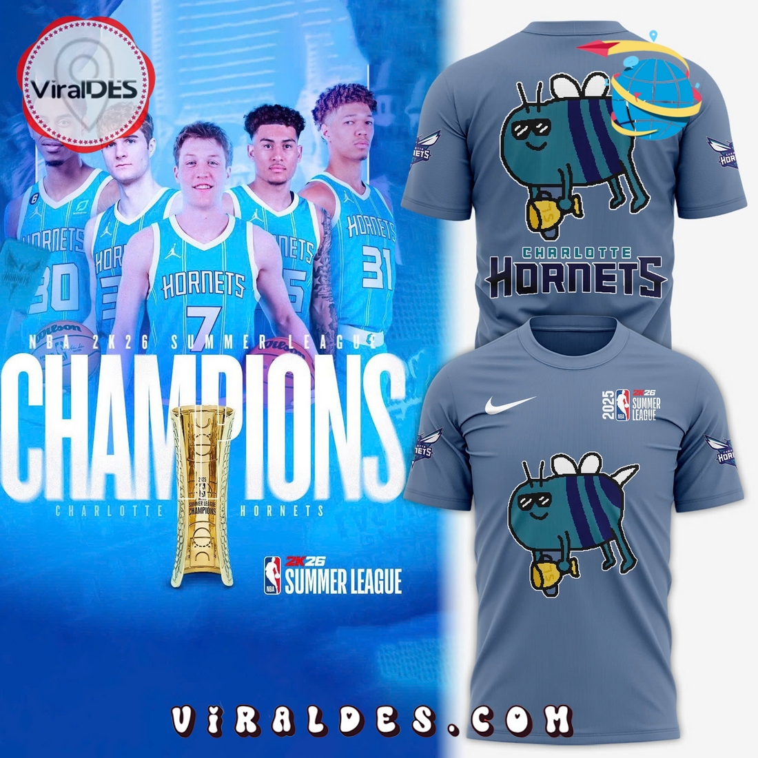 Charlotte Hornets New Bee Wins Logo Blue Hoodie Charlotte Hornets New Bee Wins Logo Blue Hoodie