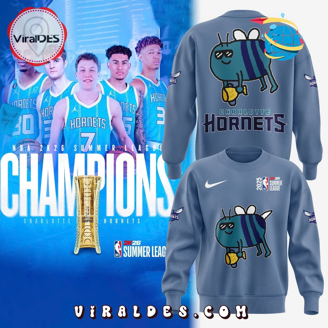 Charlotte Hornets New Bee Wins Logo Blue Hoodie Charlotte Hornets New Bee Wins Logo Blue Hoodie