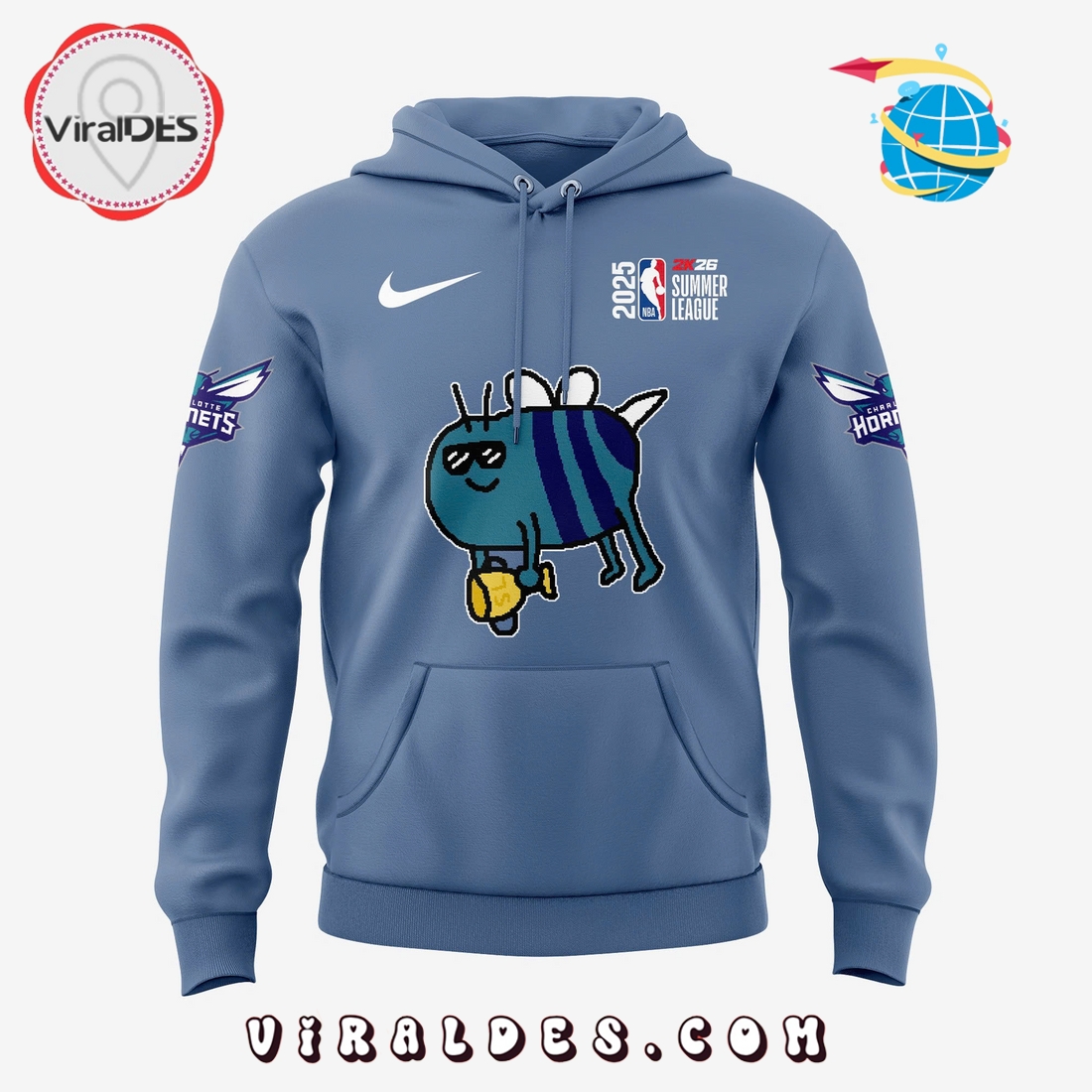Charlotte Hornets New Bee Wins Logo Blue Hoodie Charlotte Hornets New Bee Wins Logo Blue Hoodie