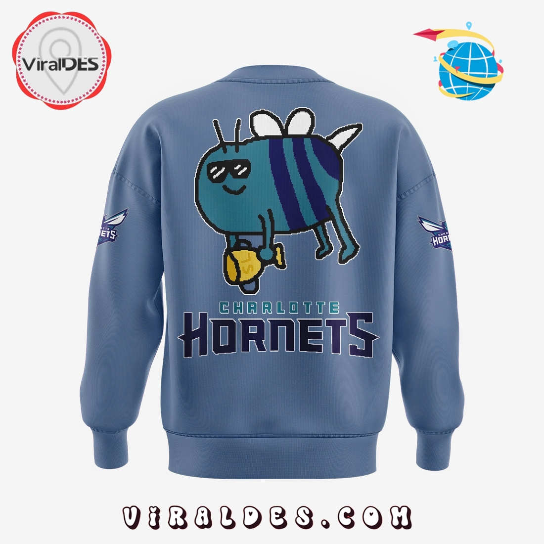 Charlotte Hornets New Bee Wins Logo Blue Hoodie Charlotte Hornets New Bee Wins Logo Blue Hoodie