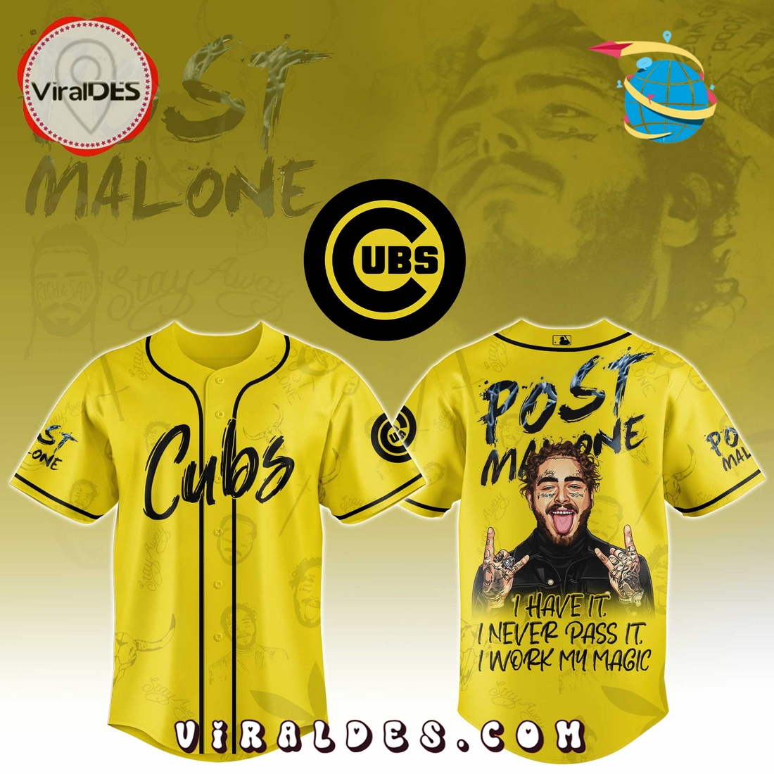 Chicago Cubs x Post Malone Tour 2025 Baseball Jersey Chicago Cubs x Post Malone Tour 2025 Baseball Jersey