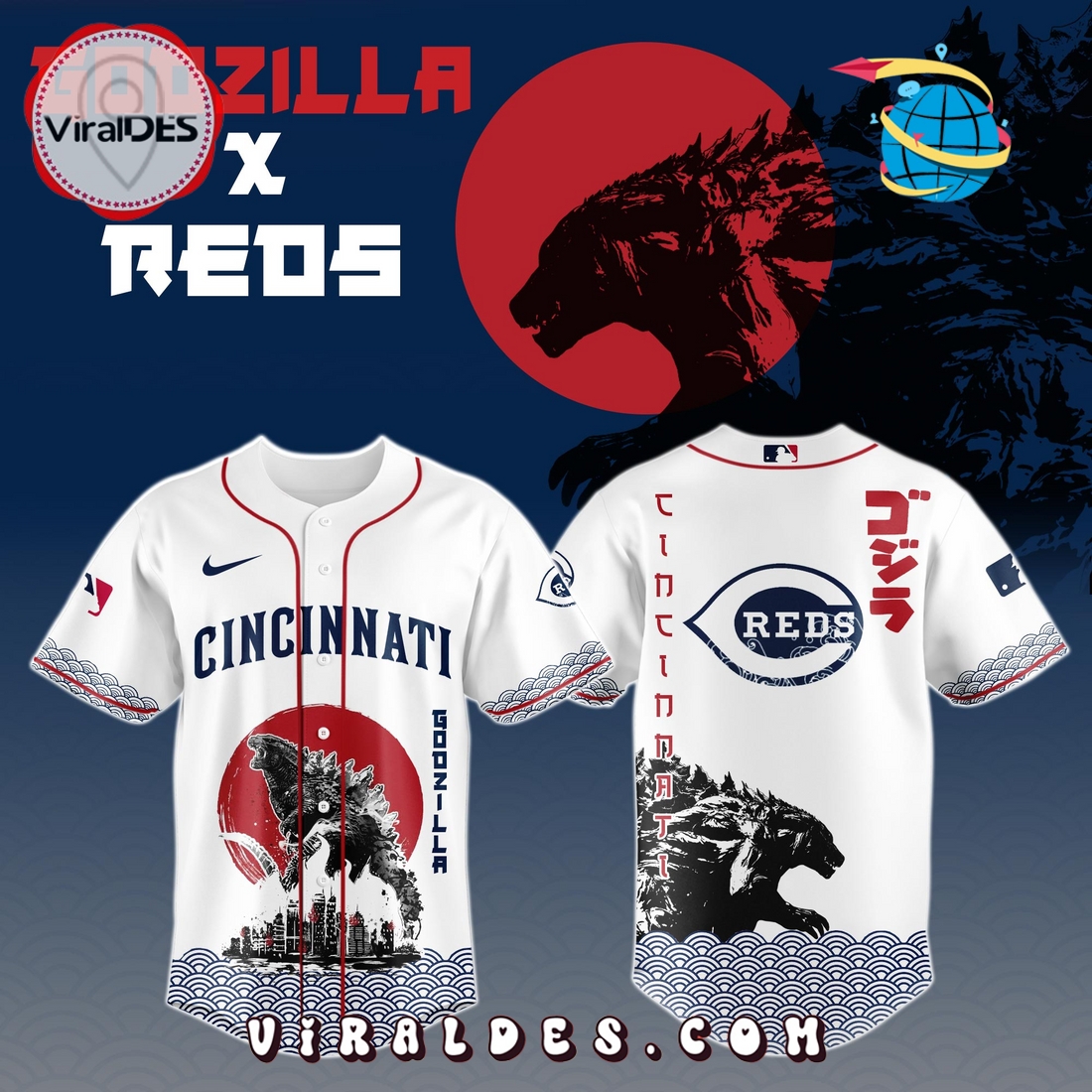 Cincinnati Reds MLB x Godzilla Baseball Jersey Cincinnati Reds MLB x Godzilla Baseball Jersey