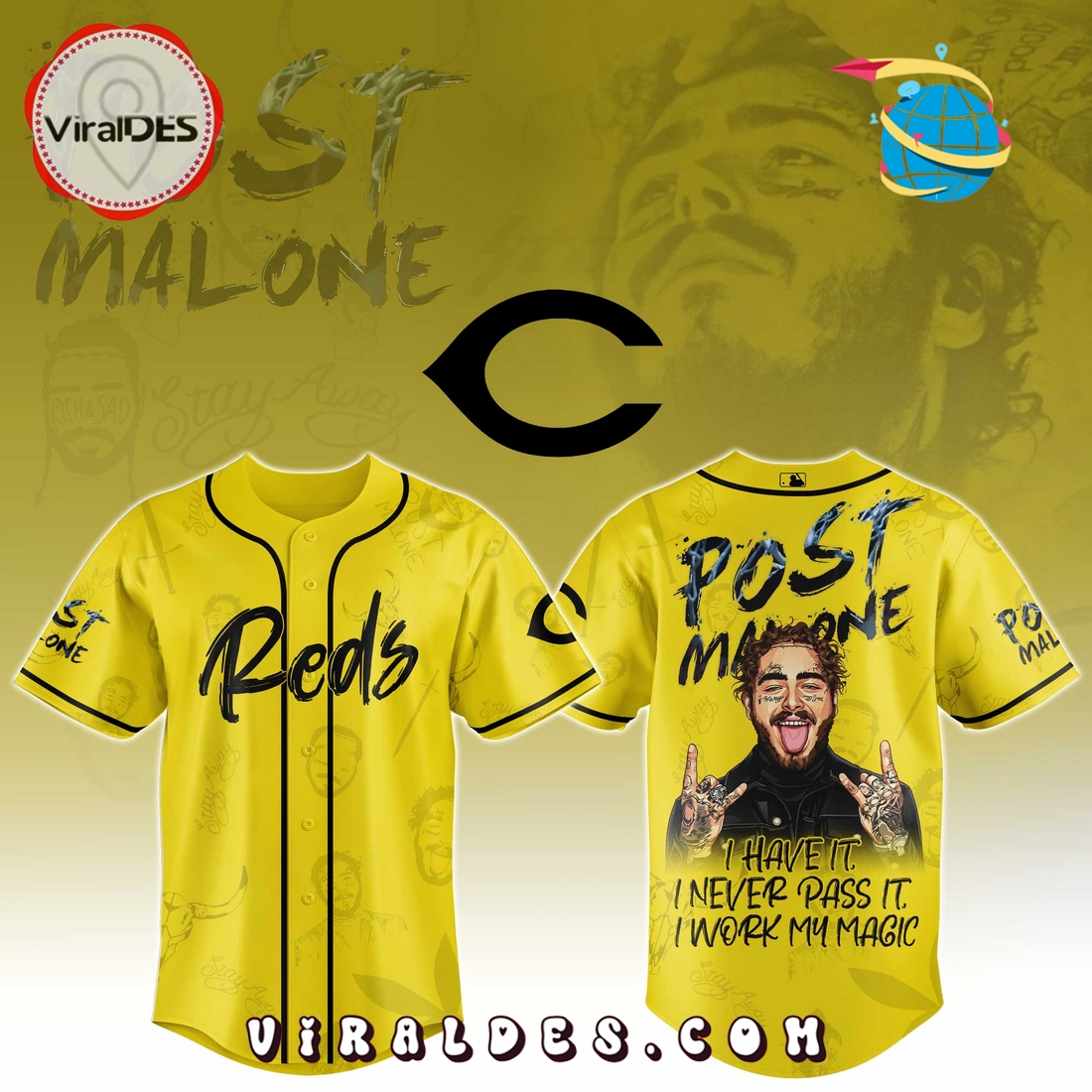 Cincinnati Reds x Post Malone Tour 2025 Baseball Jersey Cincinnati Reds x Post Malone Tour 2025 Baseball Jersey