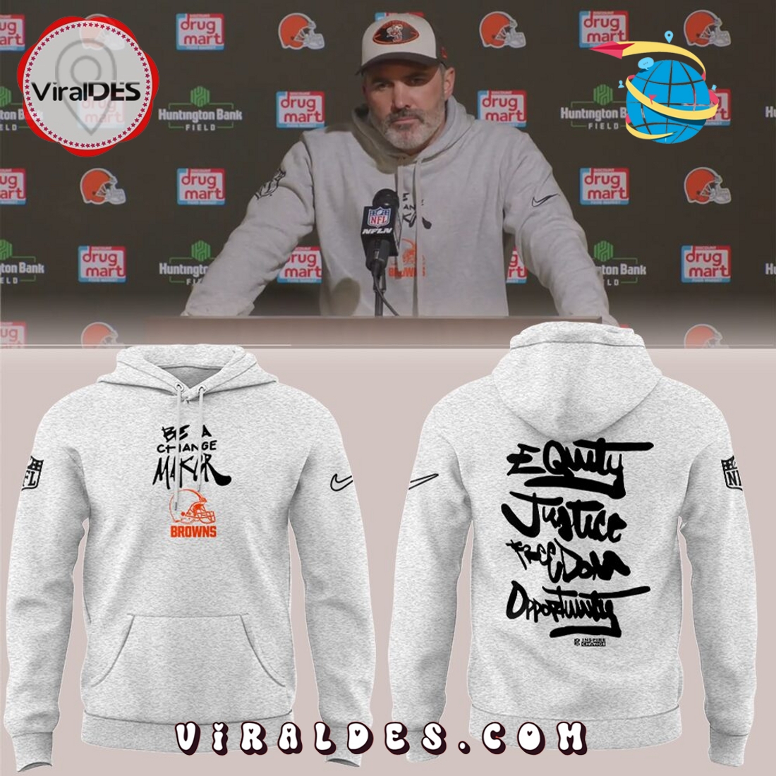 Cleveland Browns Be a Change Maker Grey Hoodie Cleveland Browns Be a Change Maker Grey Hoodie