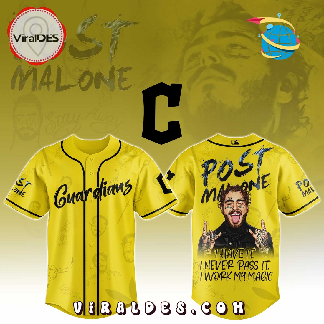 Cleveland Guardians x Post Malone Tour 2025 Baseball Jersey Cleveland Guardians x Post Malone Tour 2025 Baseball Jersey