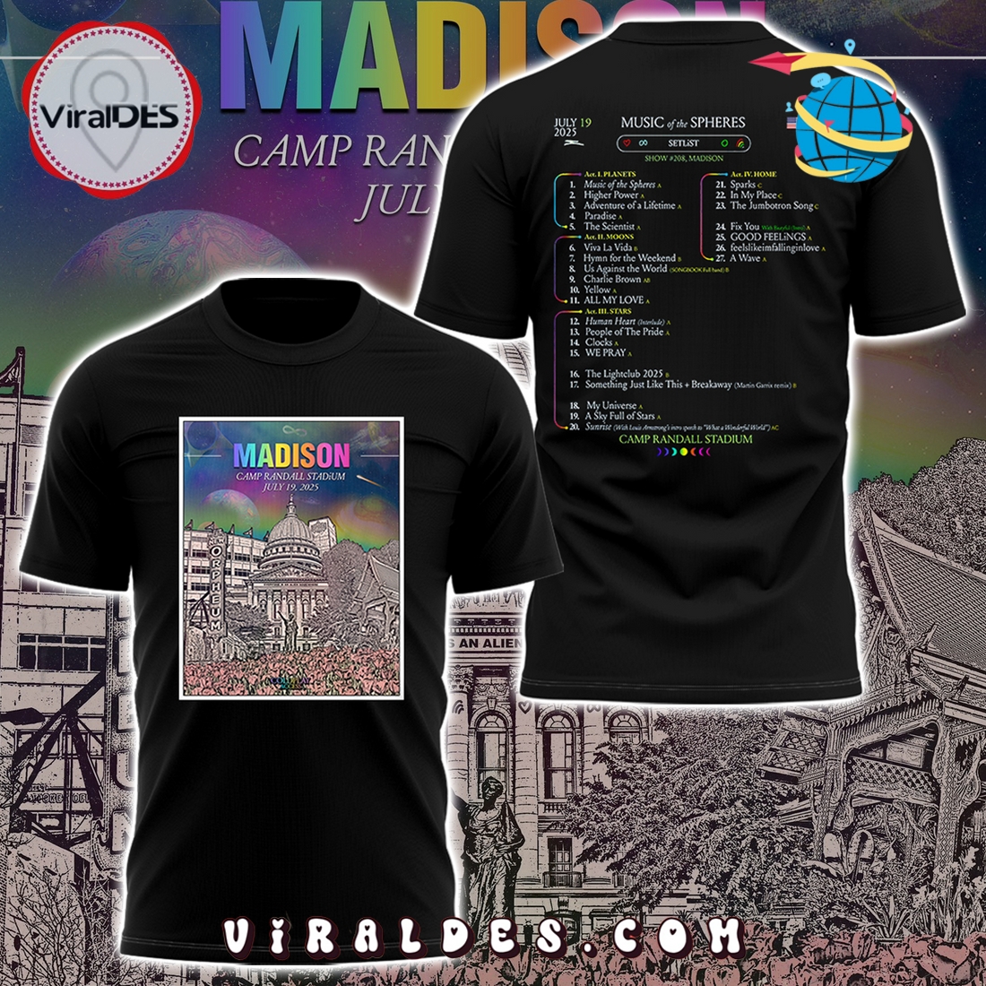 Coldplay Madison Camp Randall Stadium Black Hoodie Coldplay Madison Camp Randall Stadium Black Hoodie