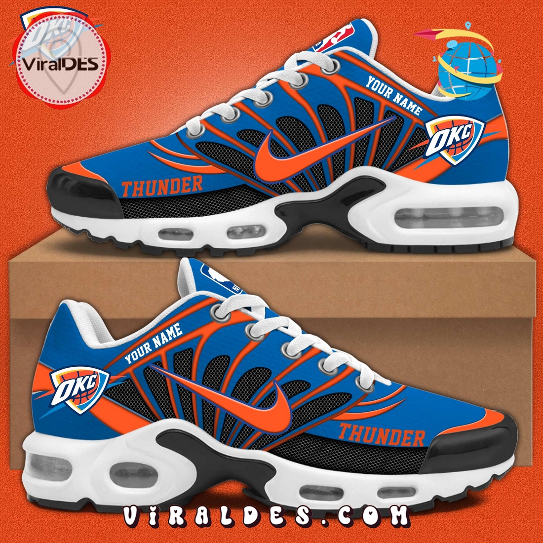Custom Oklahoma City Thunder NBA Air Max Plus Sneakers Custom Oklahoma City Thunder NBA Air Max Plus Sneakers