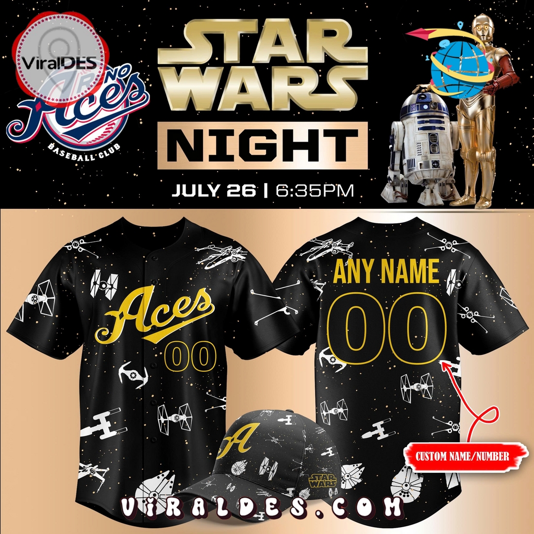 Custom Reno Aces x Star Wars Night 2025 Baseball Jersey Custom Reno Aces x Star Wars Night 2025 Baseball Jersey