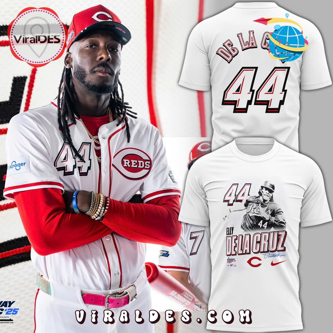 Elly De La Cruz 2025 MLB Speedway White Shirt Elly De La Cruz 2025 MLB Speedway White Shirt