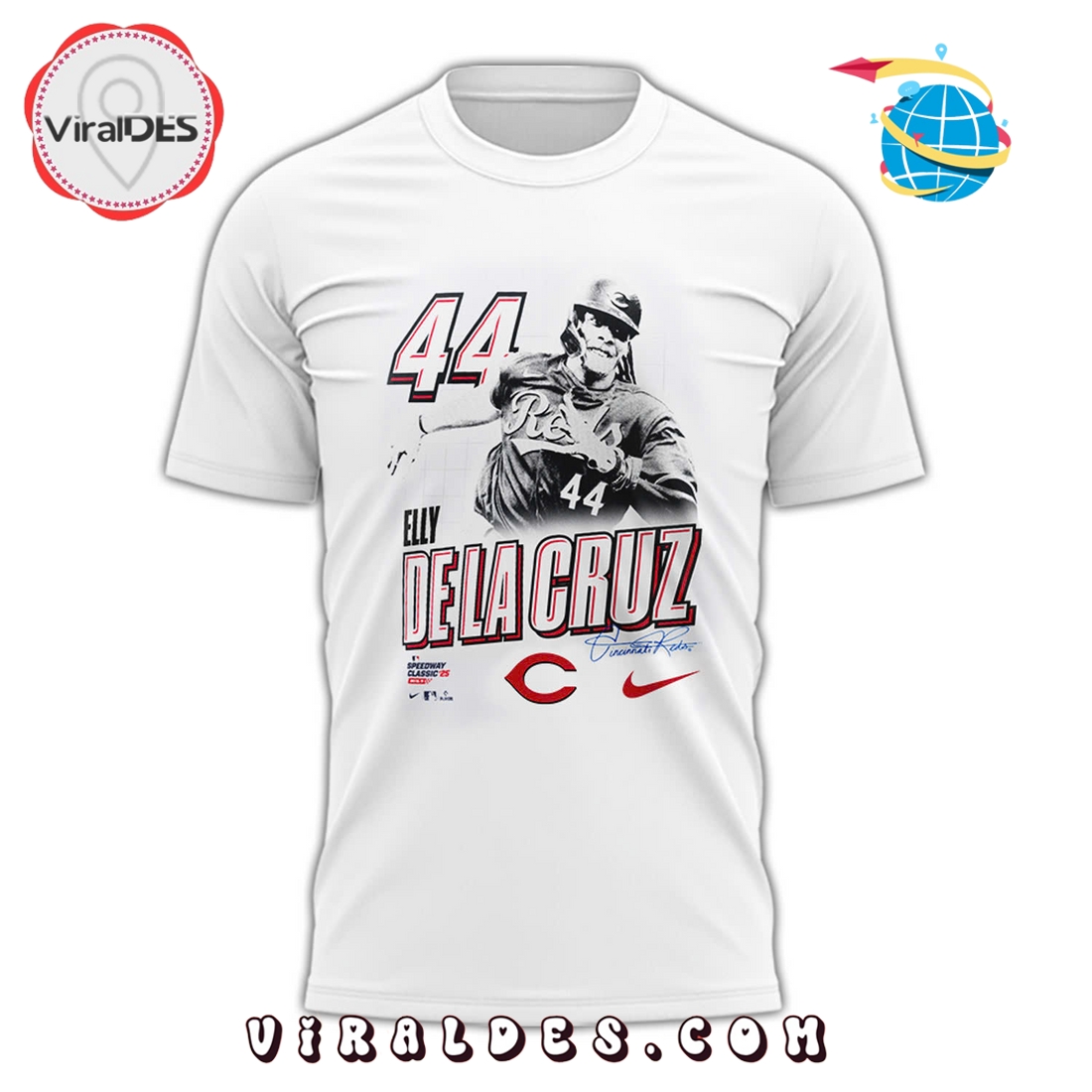 Elly De La Cruz 2025 MLB Speedway White Shirt Elly De La Cruz 2025 MLB Speedway White Shirt