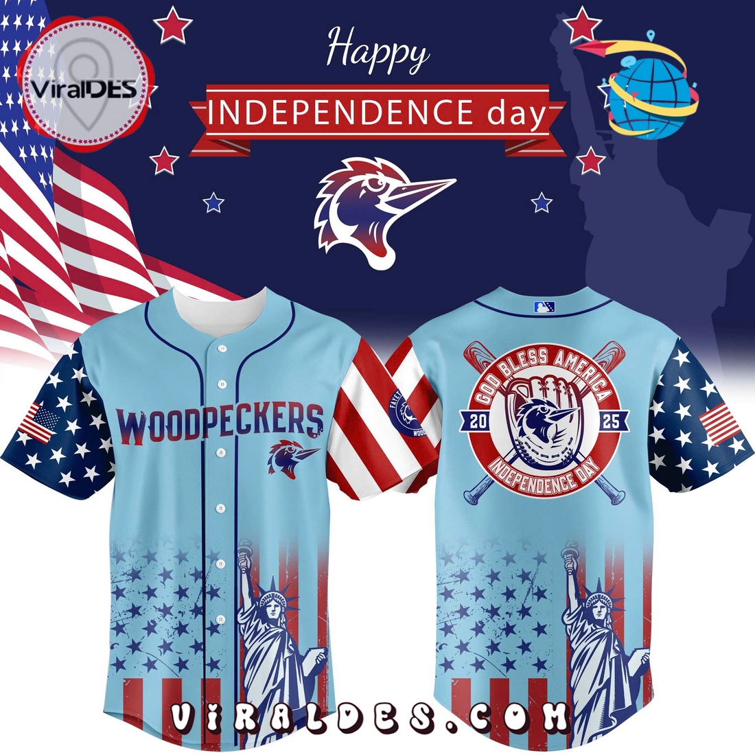 Fayetteville Woodpeckers Happy Independence Day 2025 Jersey Fayetteville Woodpeckers Happy Independence Day 2025 Jersey