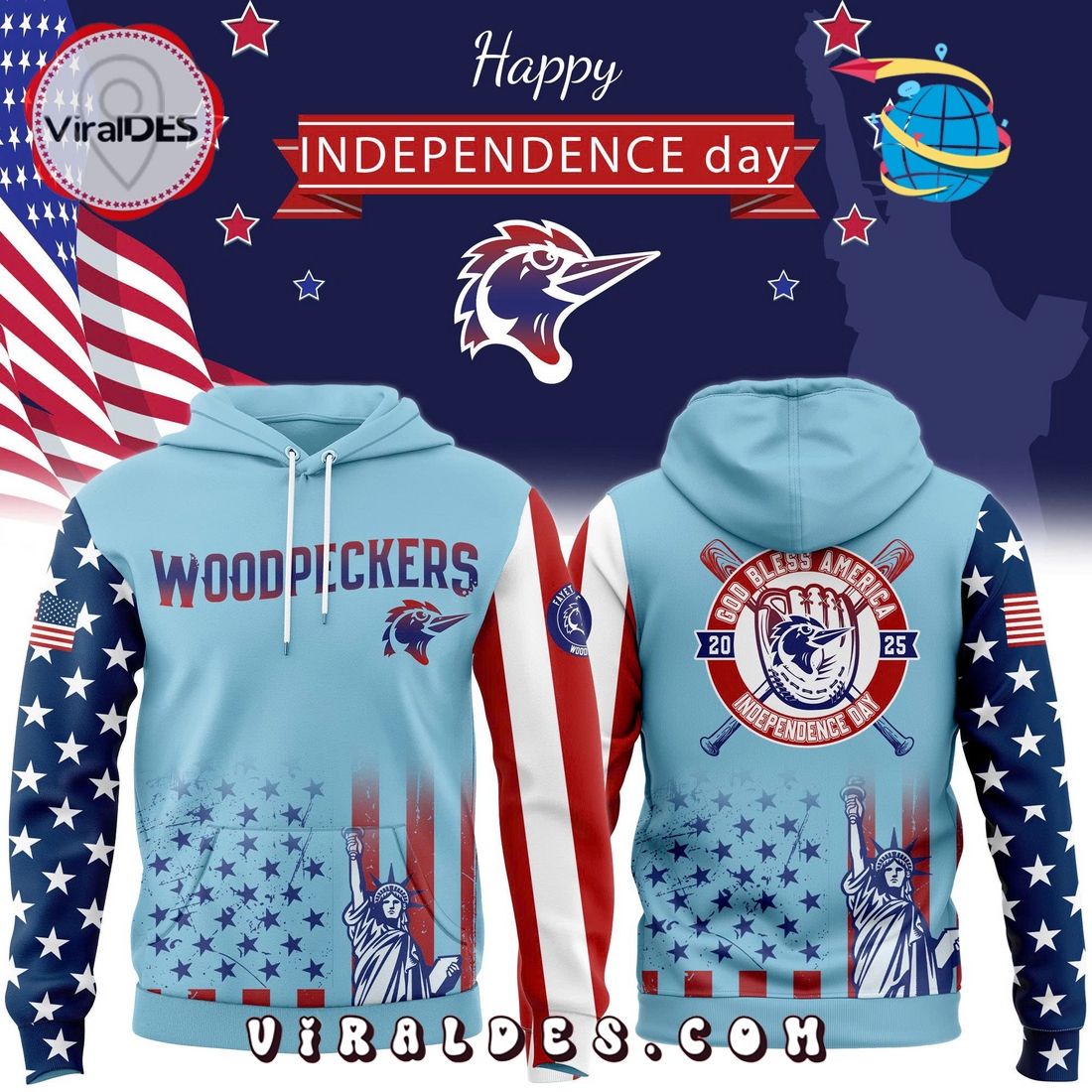 Fayetteville Woodpeckers Independence Day 2025 Hoodie, Long Pants Fayetteville Woodpeckers Independence Day 2025 Hoodie, Long Pants