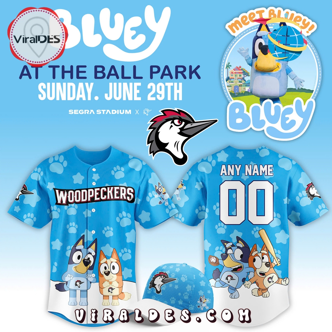 Fayetteville Woodpeckers x Bluey Day 2025 Baseball Jersey Fayetteville Woodpeckers x Bluey Day 2025 Baseball Jersey