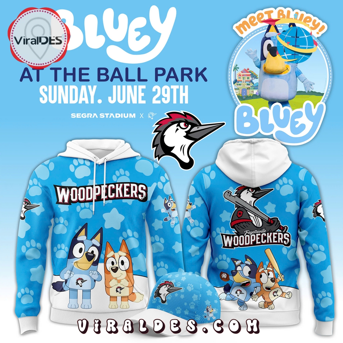 Fayetteville Woodpeckers x Bluey Day Hoodie, Long Pants Fayetteville Woodpeckers x Bluey Day Hoodie, Long Pants