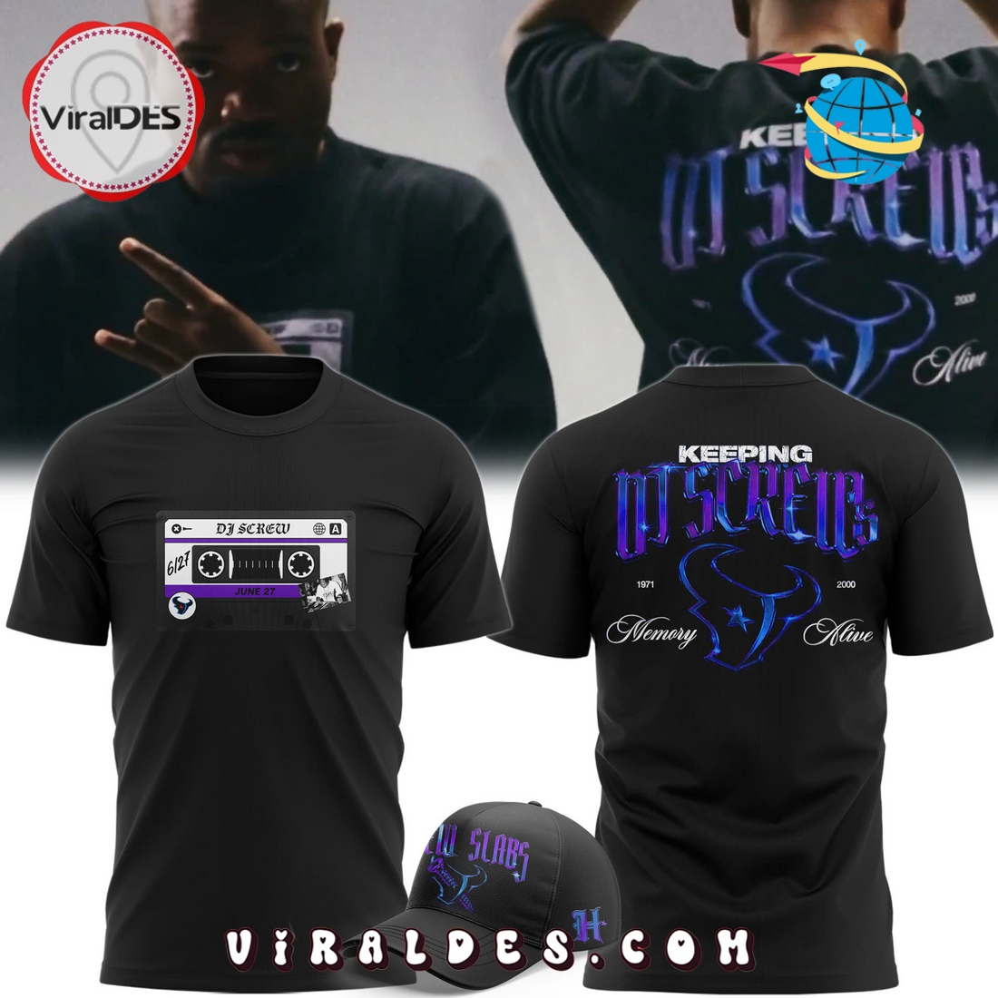 Houston Texans x DJ Screw Black Hoodie, Cap Houston Texans x DJ Screw Black Hoodie, Cap