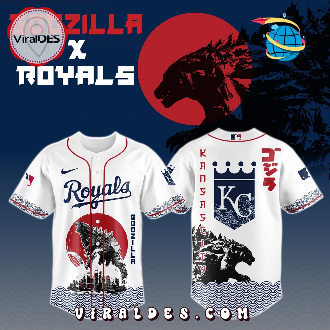 Kansas City Royals MLB x Godzilla Baseball Jersey Kansas City Royals MLB x Godzilla Baseball Jersey