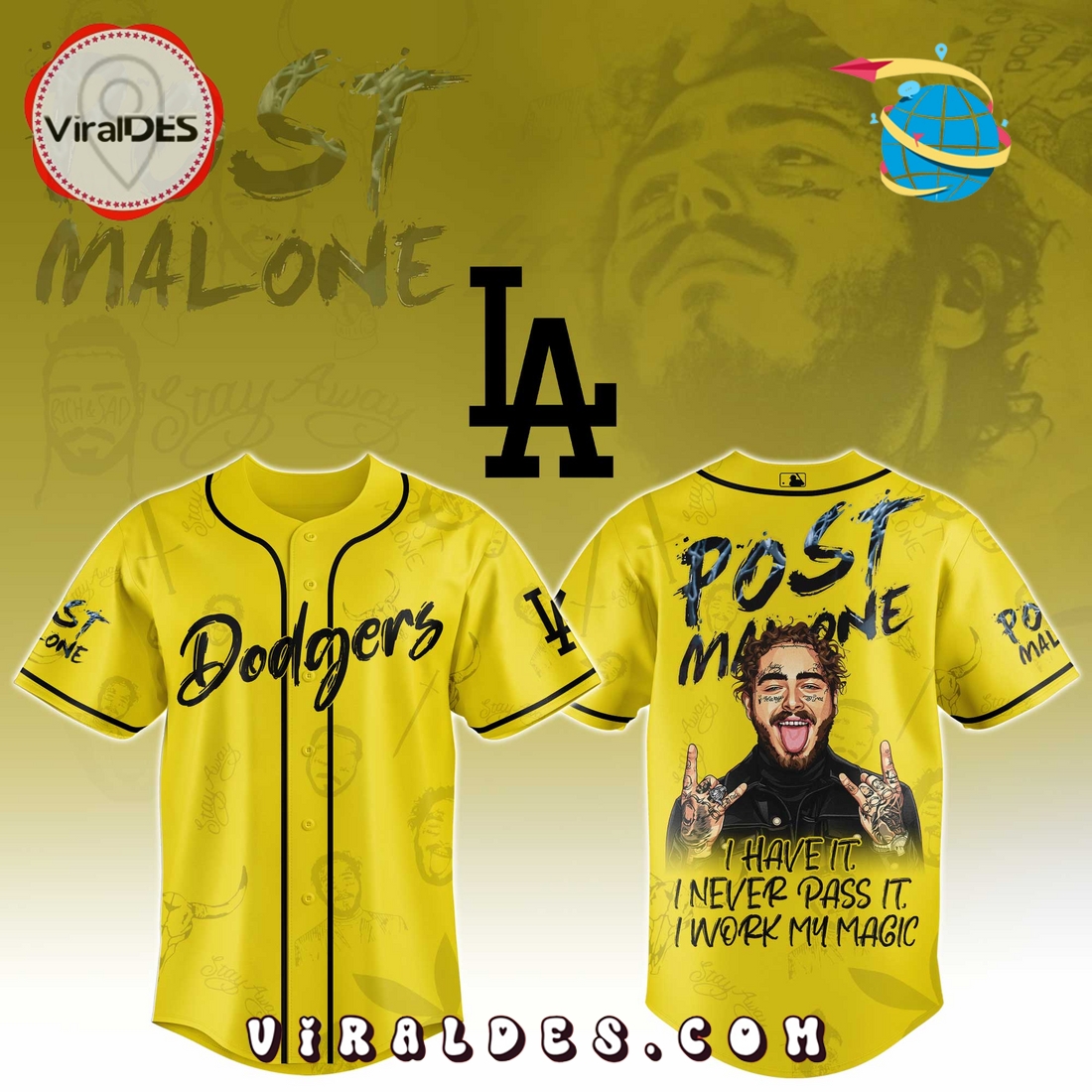 LA Dodgers x Post Malone Tour 2025 Baseball Jersey LA Dodgers x Post Malone Tour 2025 Baseball Jersey