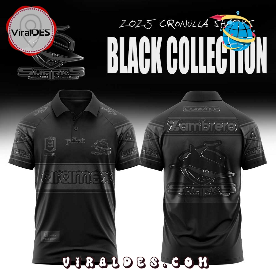 Limited Edition Cronulla Sharks Back In Black Polo Limited Edition Cronulla Sharks Back In Black Polo