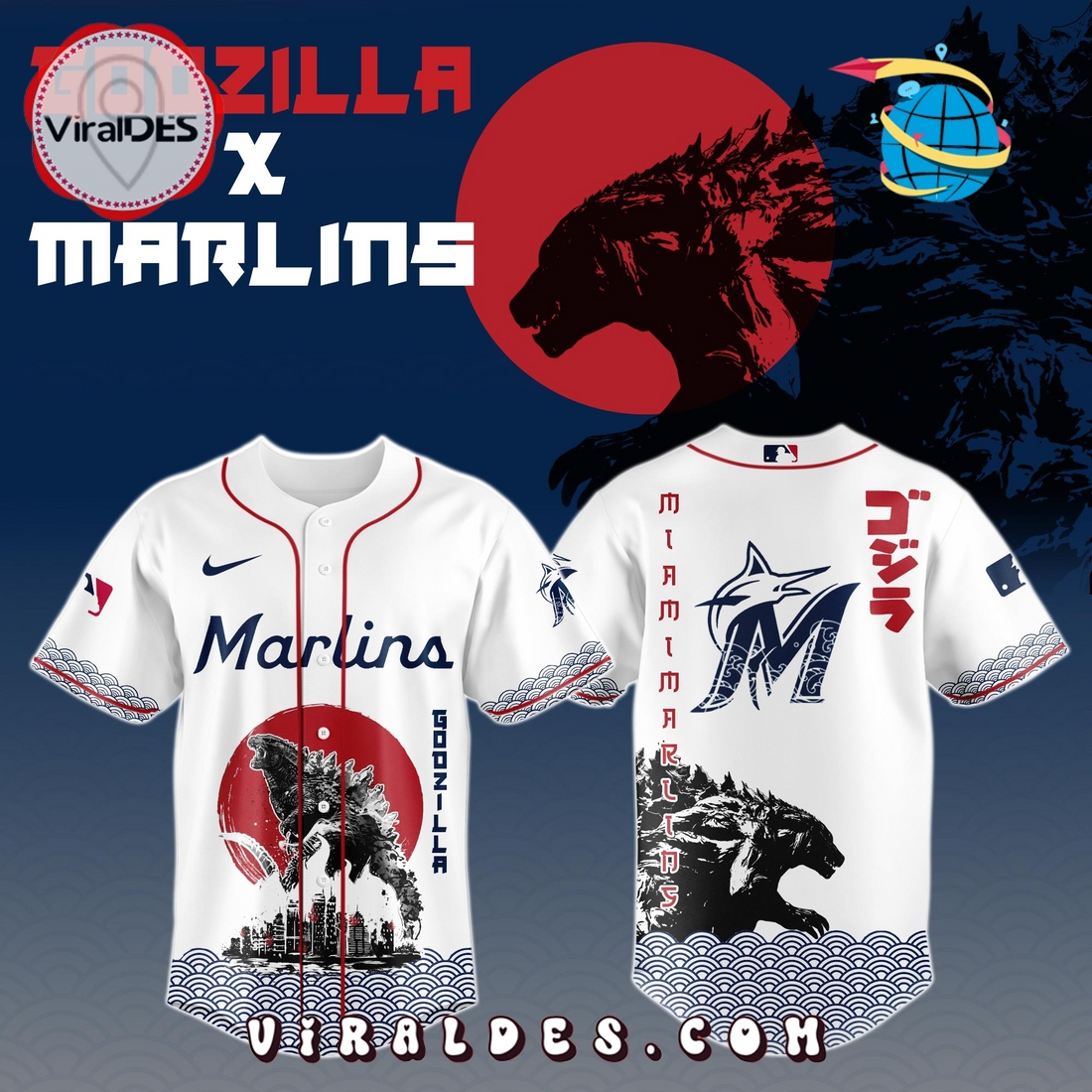 Miami Marlins MLB x Godzilla Baseball Jersey Miami Marlins MLB x Godzilla Baseball Jersey
