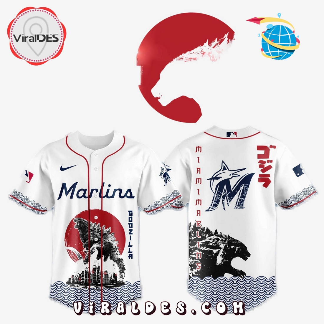 Miami Marlins MLB x Godzilla Baseball Jersey Miami Marlins MLB x Godzilla Baseball Jersey