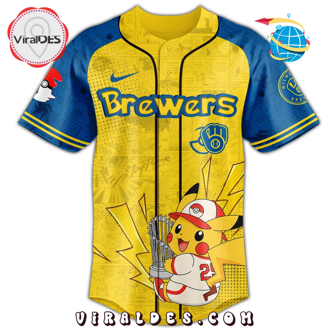 Milwaukee Brewers MLB Pokémon GO Night Baseball Jersey Milwaukee Brewers MLB Pokémon GO Night Baseball Jersey