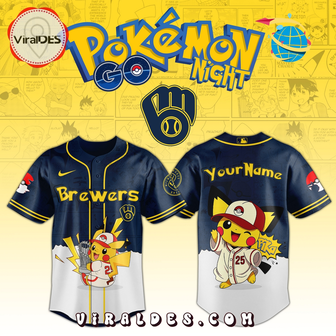 Milwaukee Brewers x Pokémon GO Night 2025 Baseball Jersey Milwaukee Brewers x Pokémon GO Night 2025 Baseball Jersey