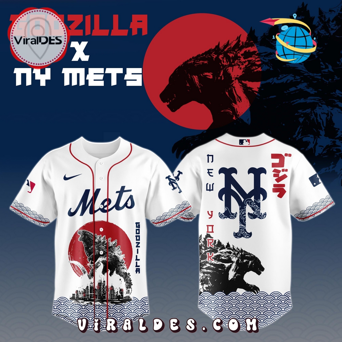 New York Mets MLB x Godzilla Baseball Jersey New York Mets MLB x Godzilla Baseball Jersey