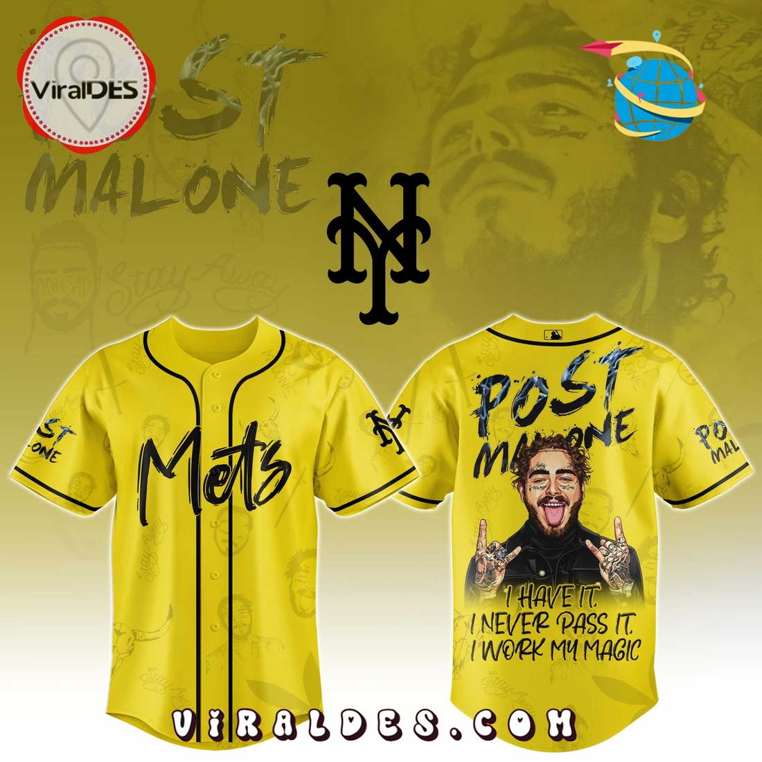 NY Mets x Post Malone Tour 2025 Baseball Jersey NY Mets x Post Malone Tour 2025 Baseball Jersey