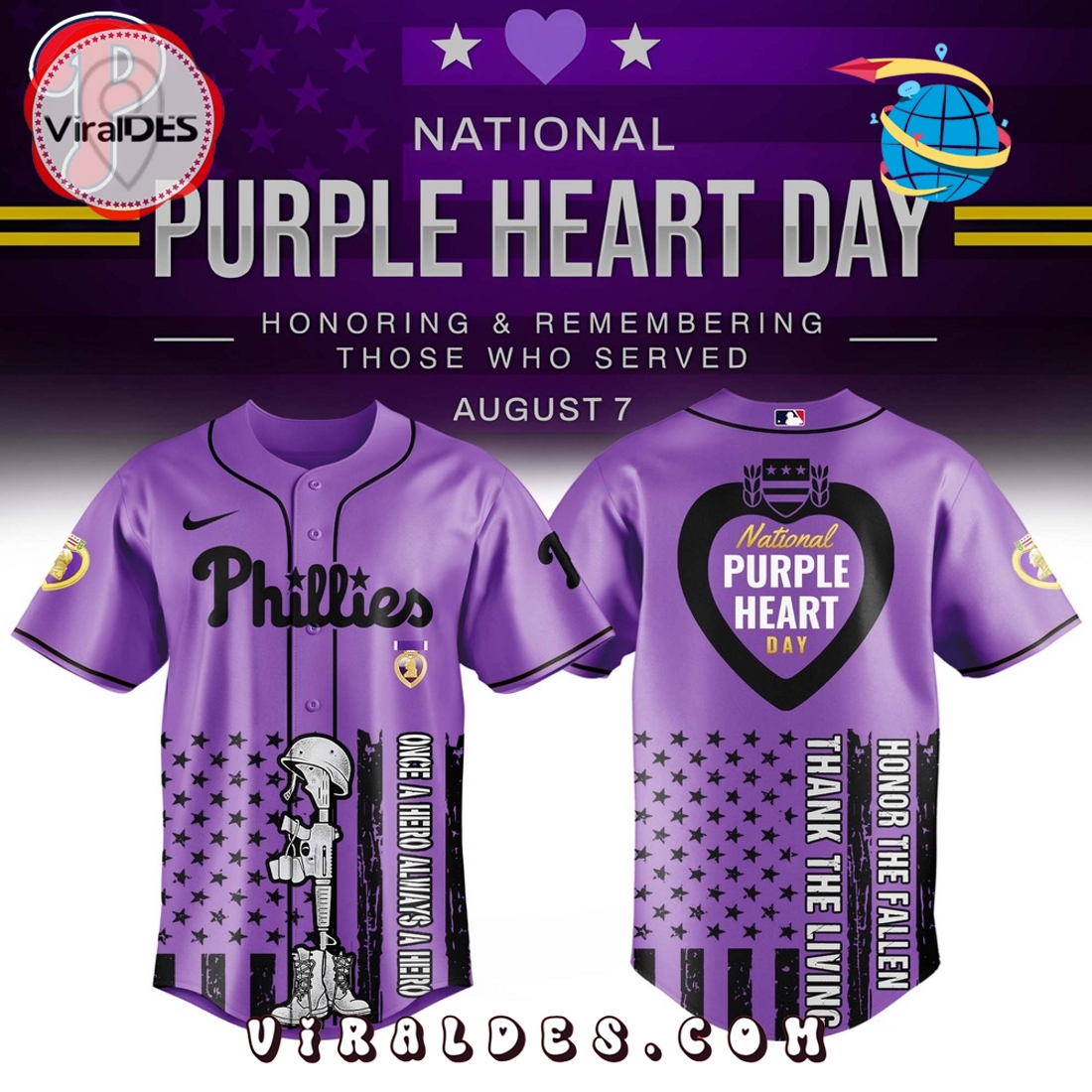 Philadelphia Phillies MLB x Purple Heart Day Baseball Jersey Philadelphia Phillies MLB x Purple Heart Day Baseball Jersey