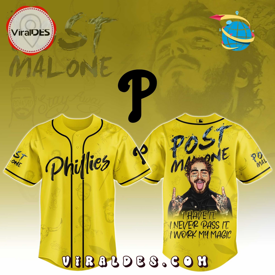 Philadelphia Phillies x Post Malone Tour 2025 Baseball Jersey Philadelphia Phillies x Post Malone Tour 2025 Baseball Jersey