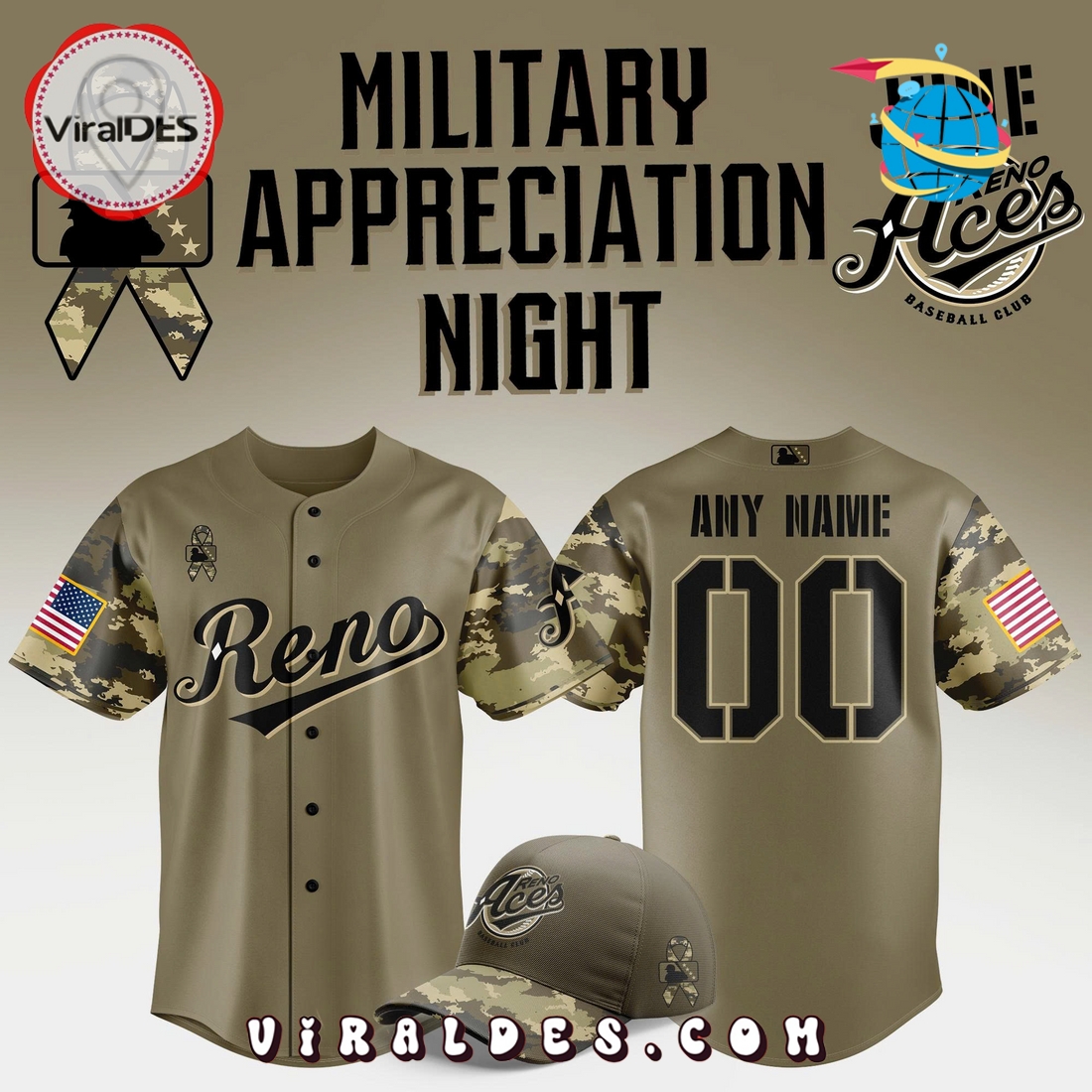 Reno Aces Military Appreciation Night 2025 Baseball Jersey Reno Aces Military Appreciation Night 2025 Baseball Jersey