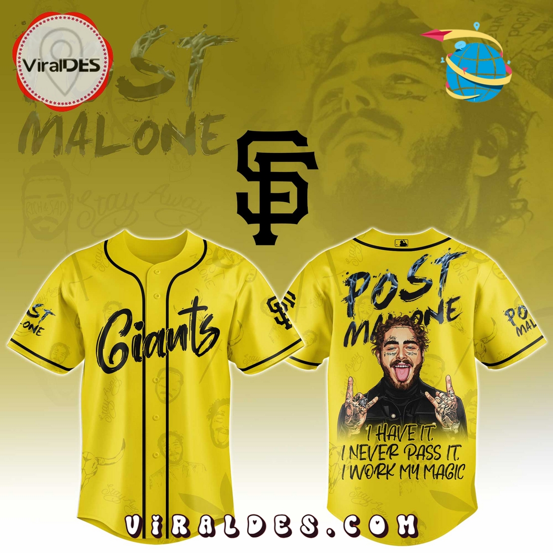 SF Giants x Post Malone Tour 2025 Baseball Jersey SF Giants x Post Malone Tour 2025 Baseball Jersey