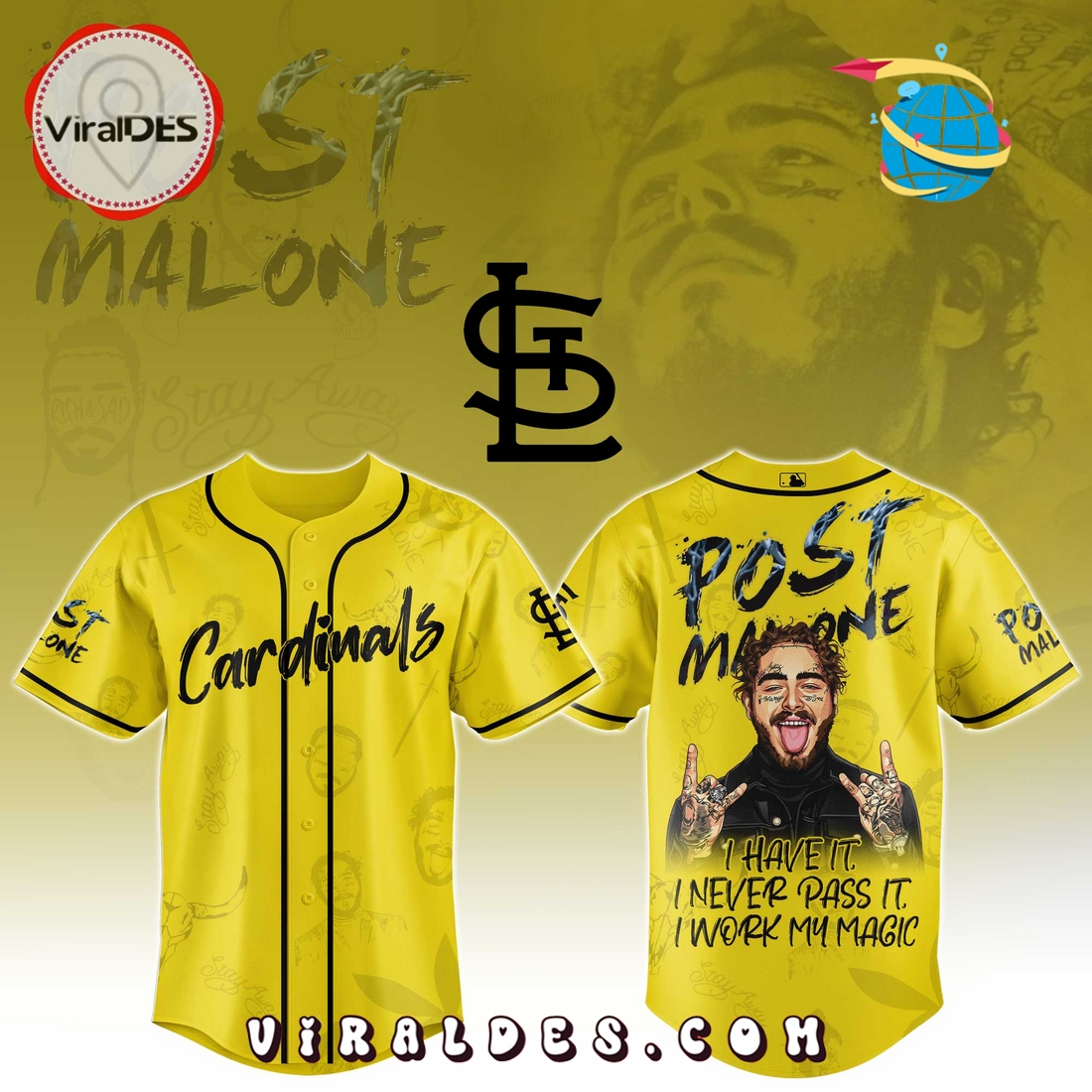St Cardinals x Post Malone Tour 2025 Baseball Jersey St Cardinals x Post Malone Tour 2025 Baseball Jersey