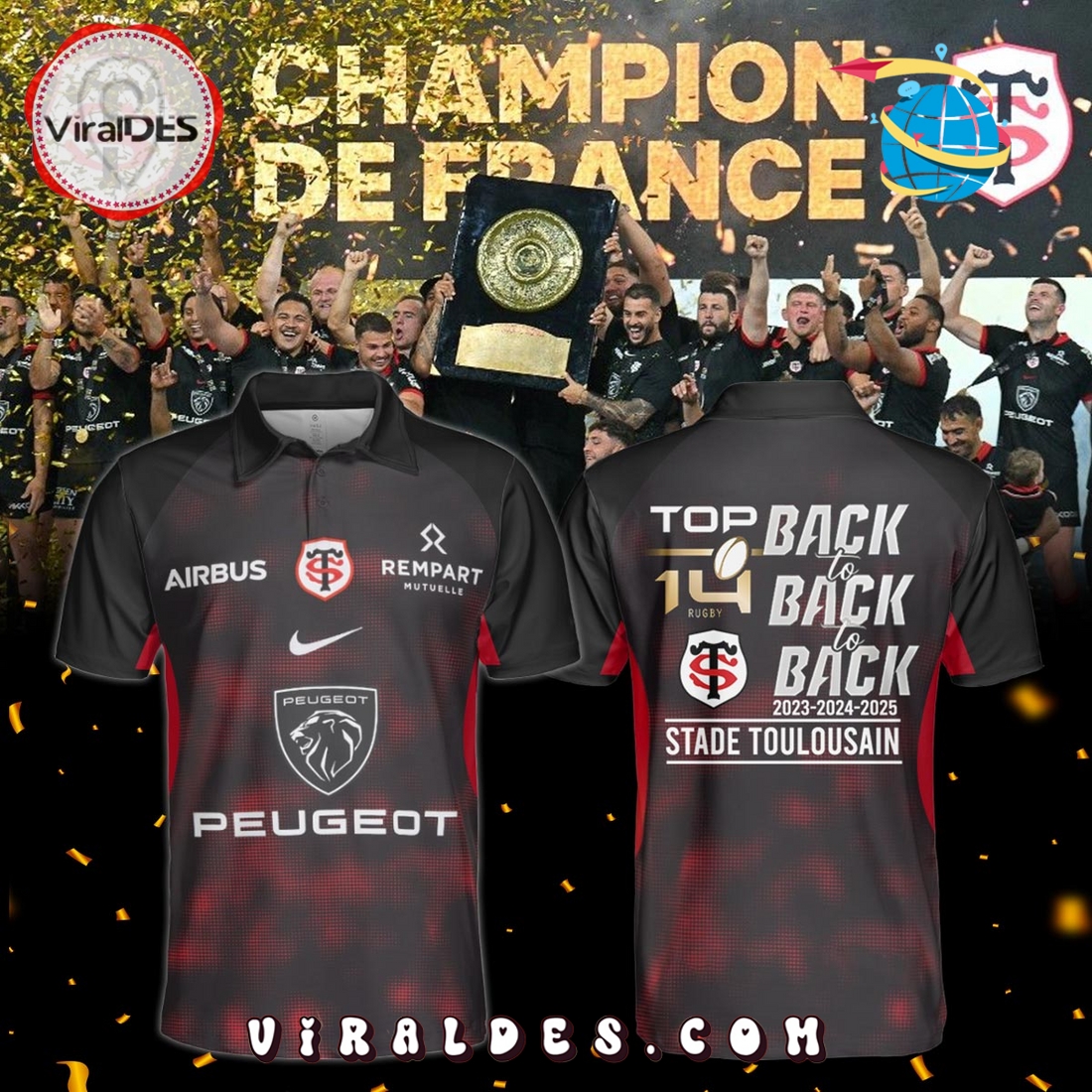 Stade Toulousain 2025 Back To Back Polo Shirt Stade Toulousain 2025 Back To Back Polo Shirt