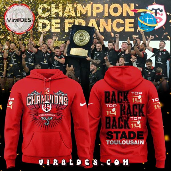 Stade Toulousain Champions 2025 Black To Back Red Hoodie