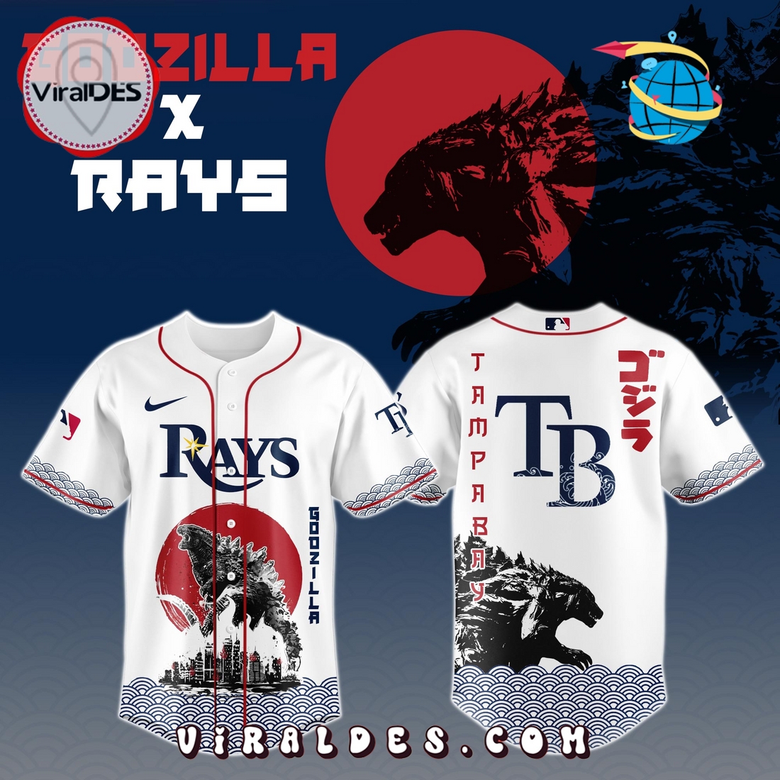 Tampa Bay Rays MLB x Godzilla Baseball Jersey Tampa Bay Rays MLB x Godzilla Baseball Jersey