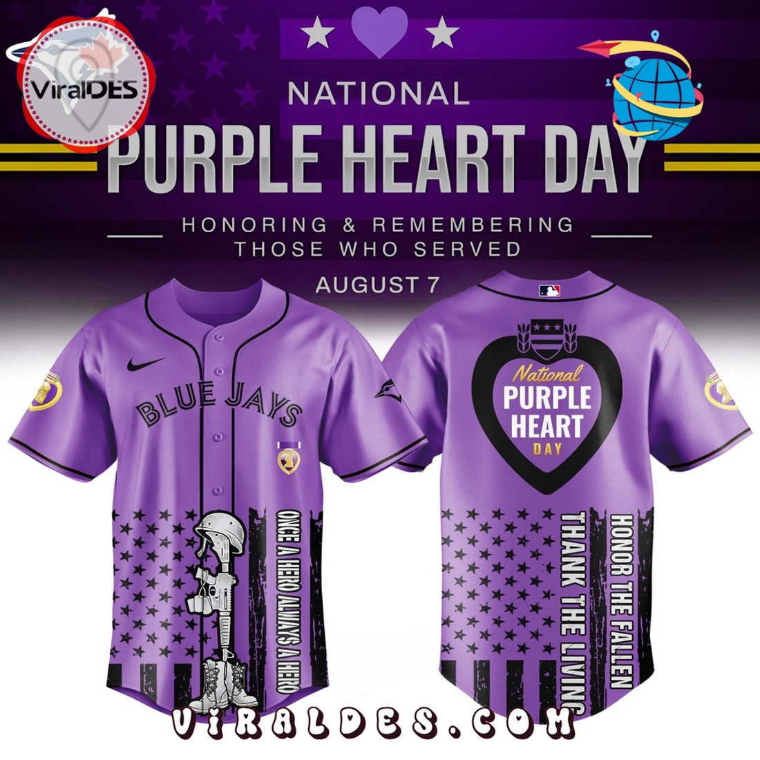 Toronto Blue Jays MLB x Purple Heart Day Baseball Jersey Toronto Blue Jays MLB x Purple Heart Day Baseball Jersey