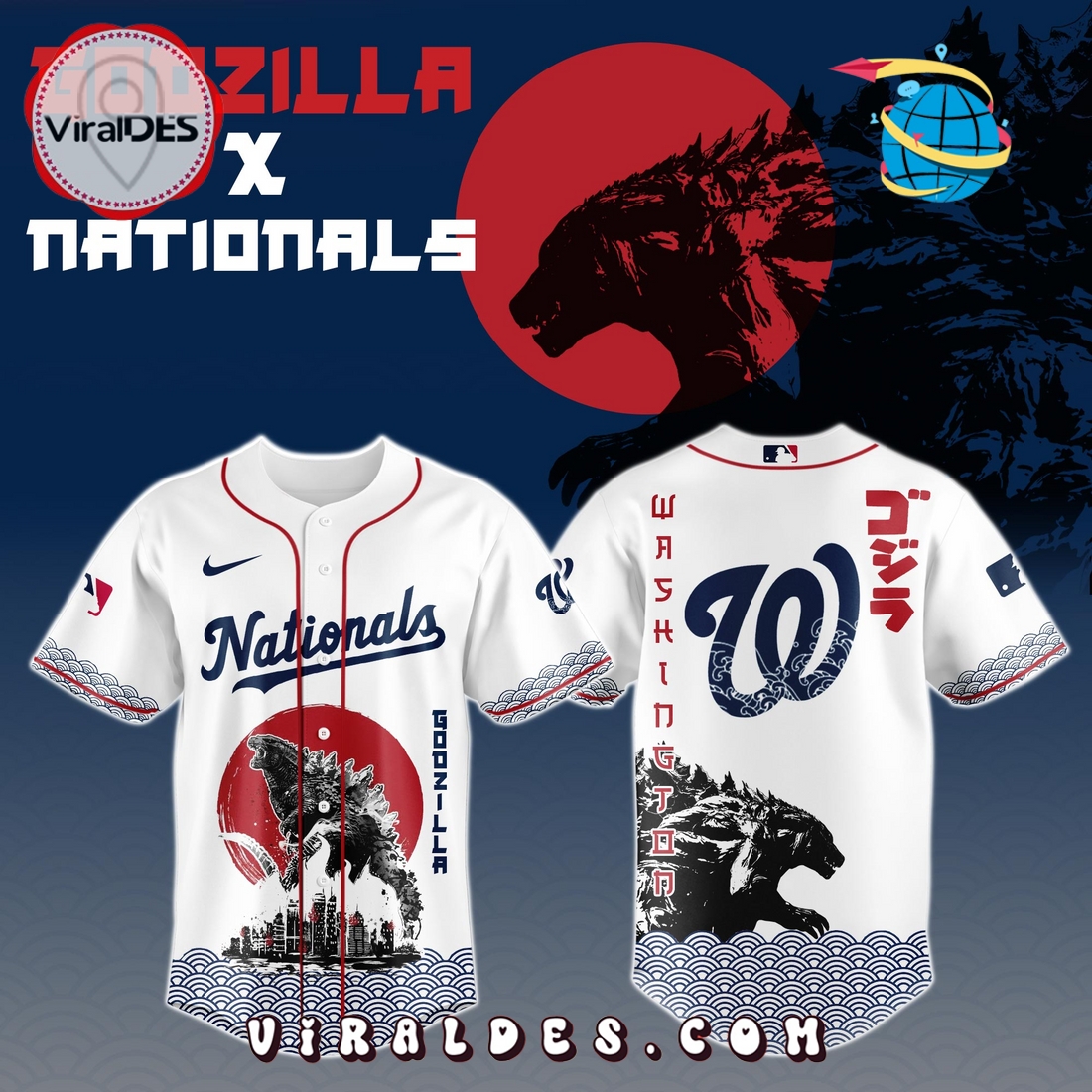 Washington Nationals MLB x Godzilla Baseball Jersey Washington Nationals MLB x Godzilla Baseball Jersey