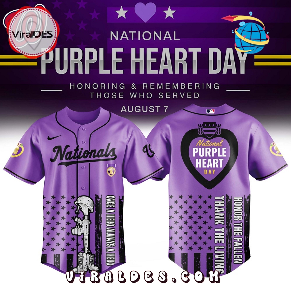 Washington Nationals MLB x Purple Heart Day Baseball Jersey Washington Nationals MLB x Purple Heart Day Baseball Jersey