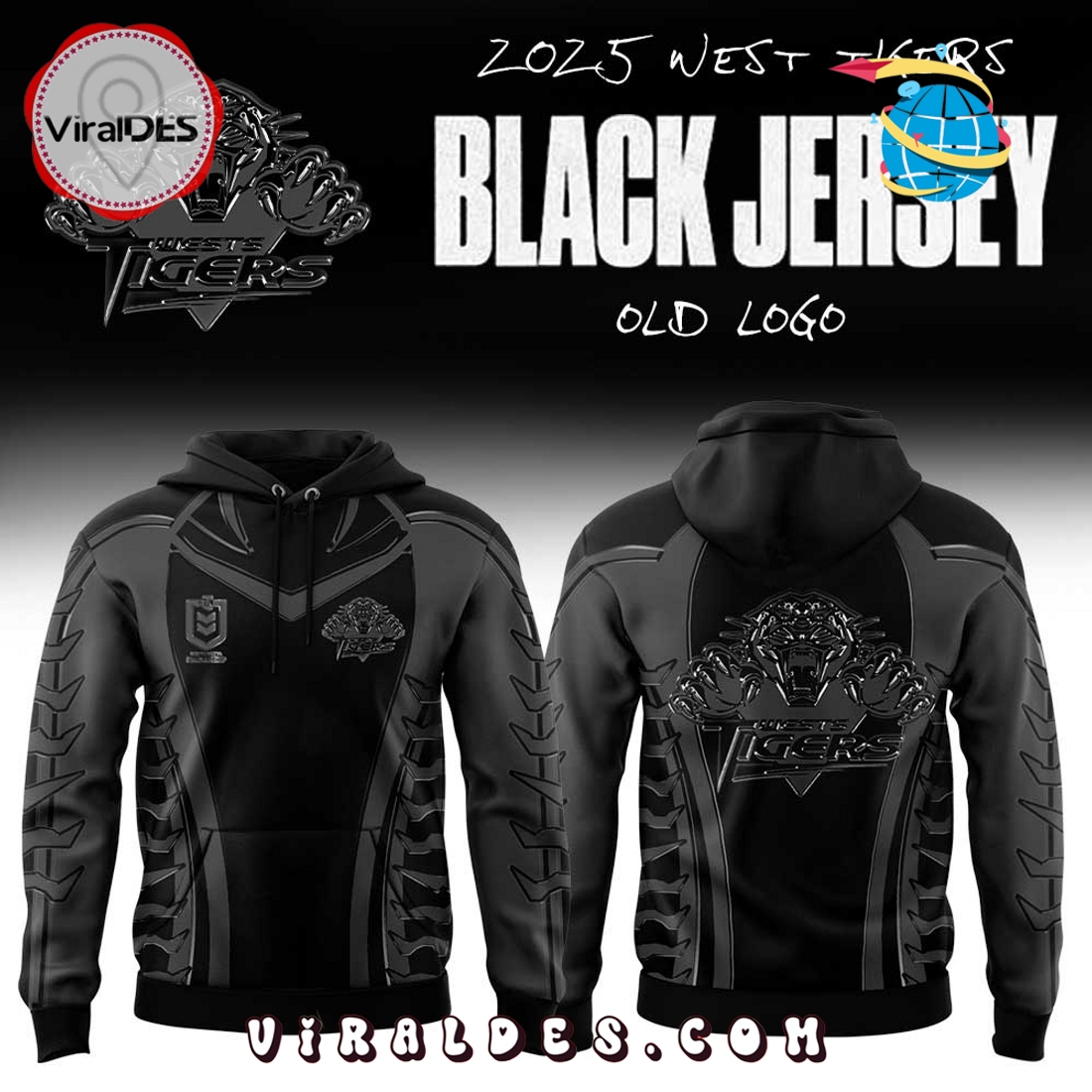 Wests Tigers Back In Black Old Logo Hoodie 2025 Wests Tigers Back In Black Old Logo Hoodie 2025