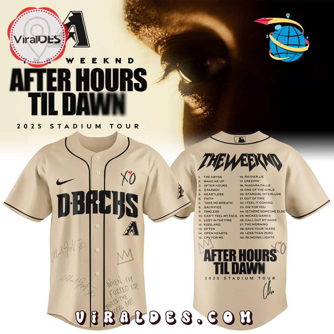 Arizona Diamondbacks x The Weeknd After Hours Til Dawn Baseball Jersey Arizona Diamondbacks x The Weeknd After Hours Til Dawn Baseball Jersey