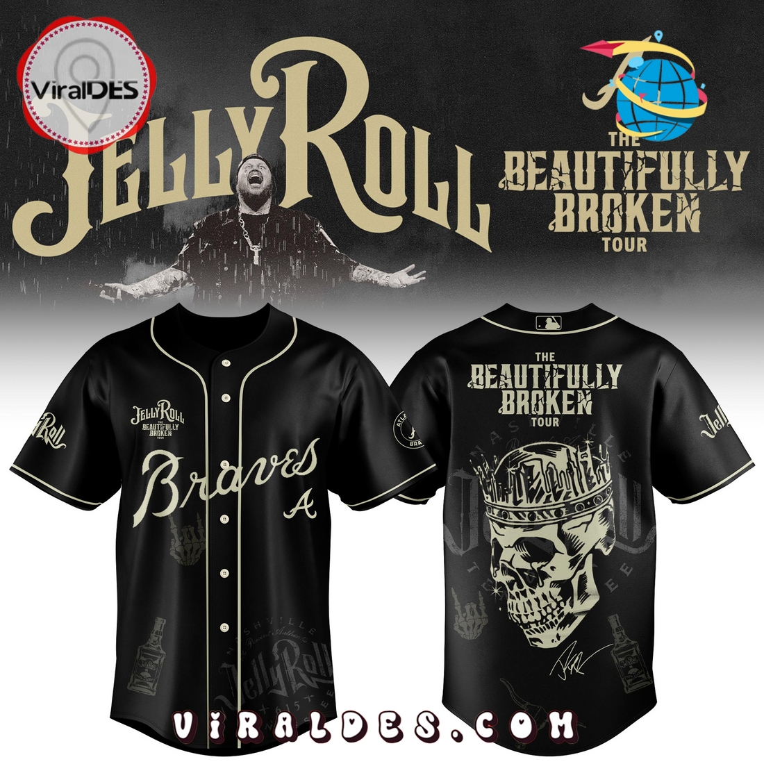 Atlanta Braves x Jelly Roll Tour Baseball Jersey Atlanta Braves x Jelly Roll Tour Baseball Jersey