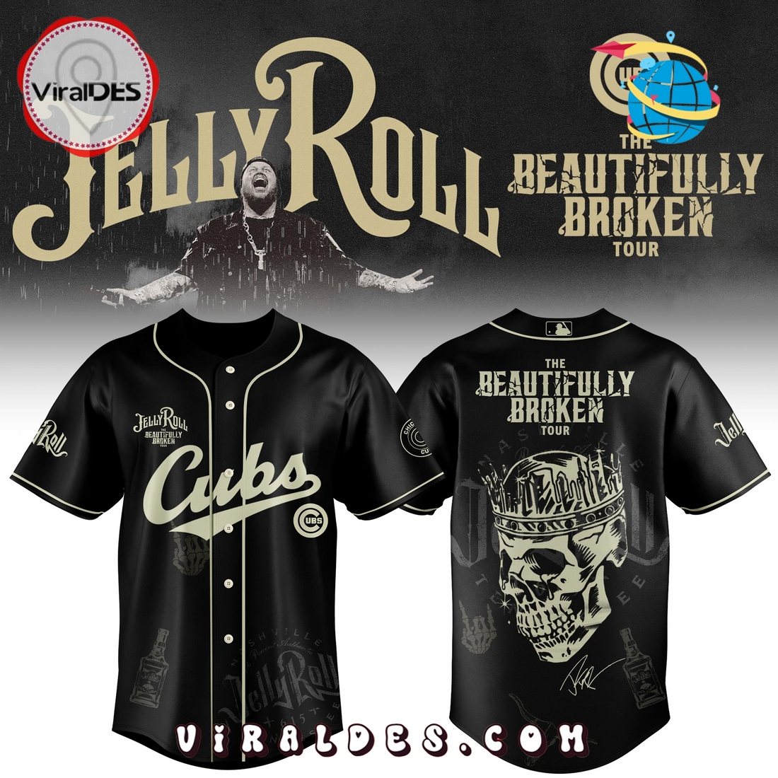Chicago Cubs x Jelly Roll Tour Baseball Jersey Chicago Cubs x Jelly Roll Tour Baseball Jersey