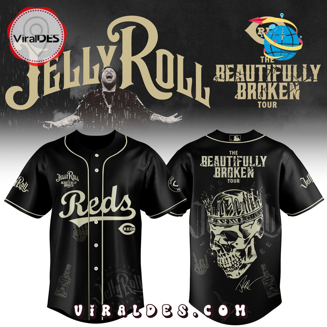 Cincinnati Reds x Jelly Roll Tour Baseball Jersey Cincinnati Reds x Jelly Roll Tour Baseball Jersey