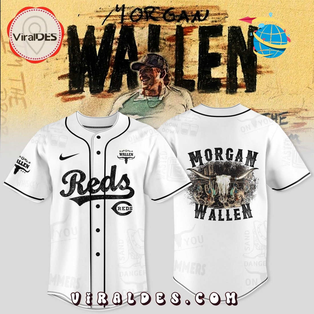 Cincinnati Reds x Wallen Morgan Tour Baseball Jersey Cincinnati Reds x Wallen Morgan Tour Baseball Jersey