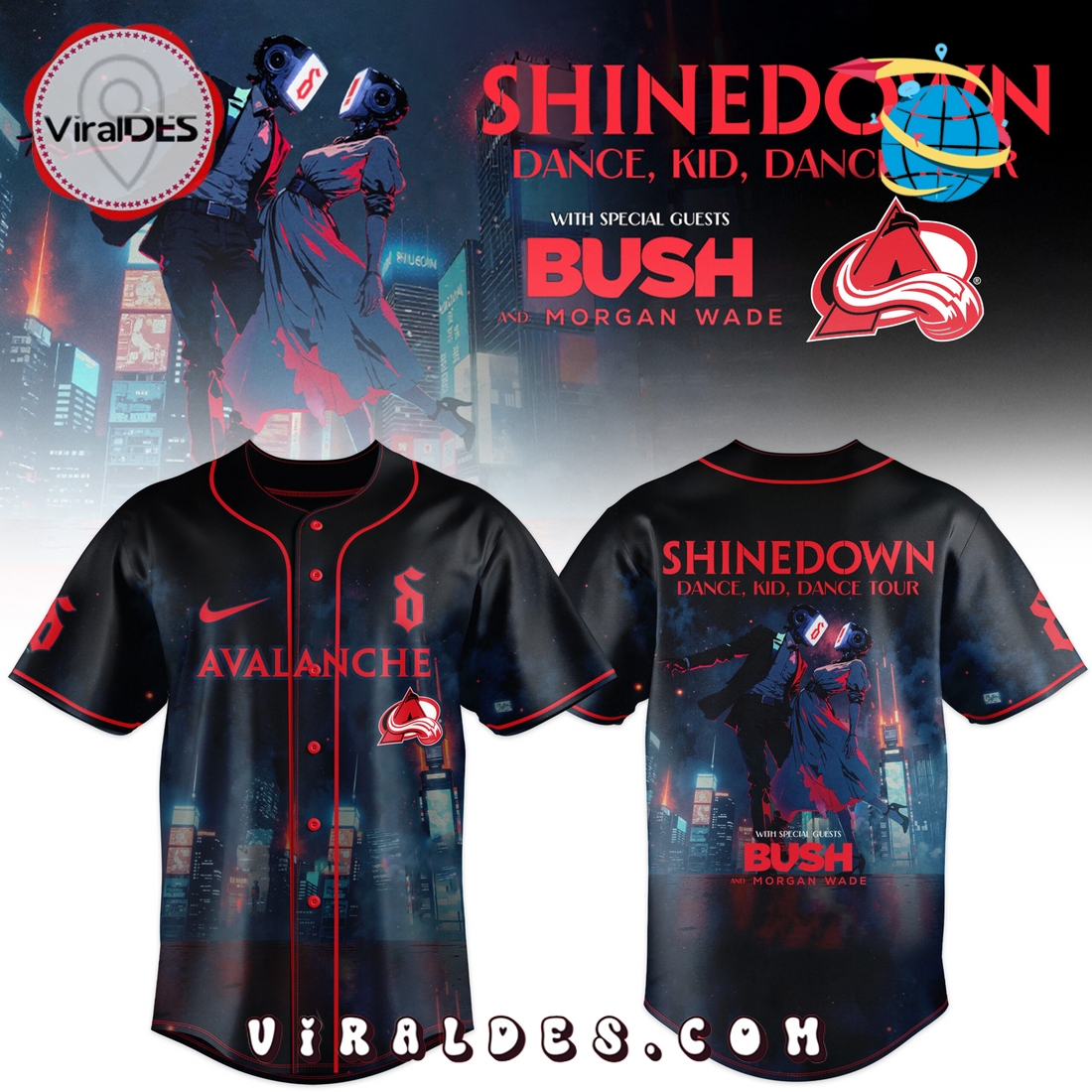 Colorado Avalanche x Shinedown Tour Baseball Jersey Colorado Avalanche x Shinedown Tour Baseball Jersey